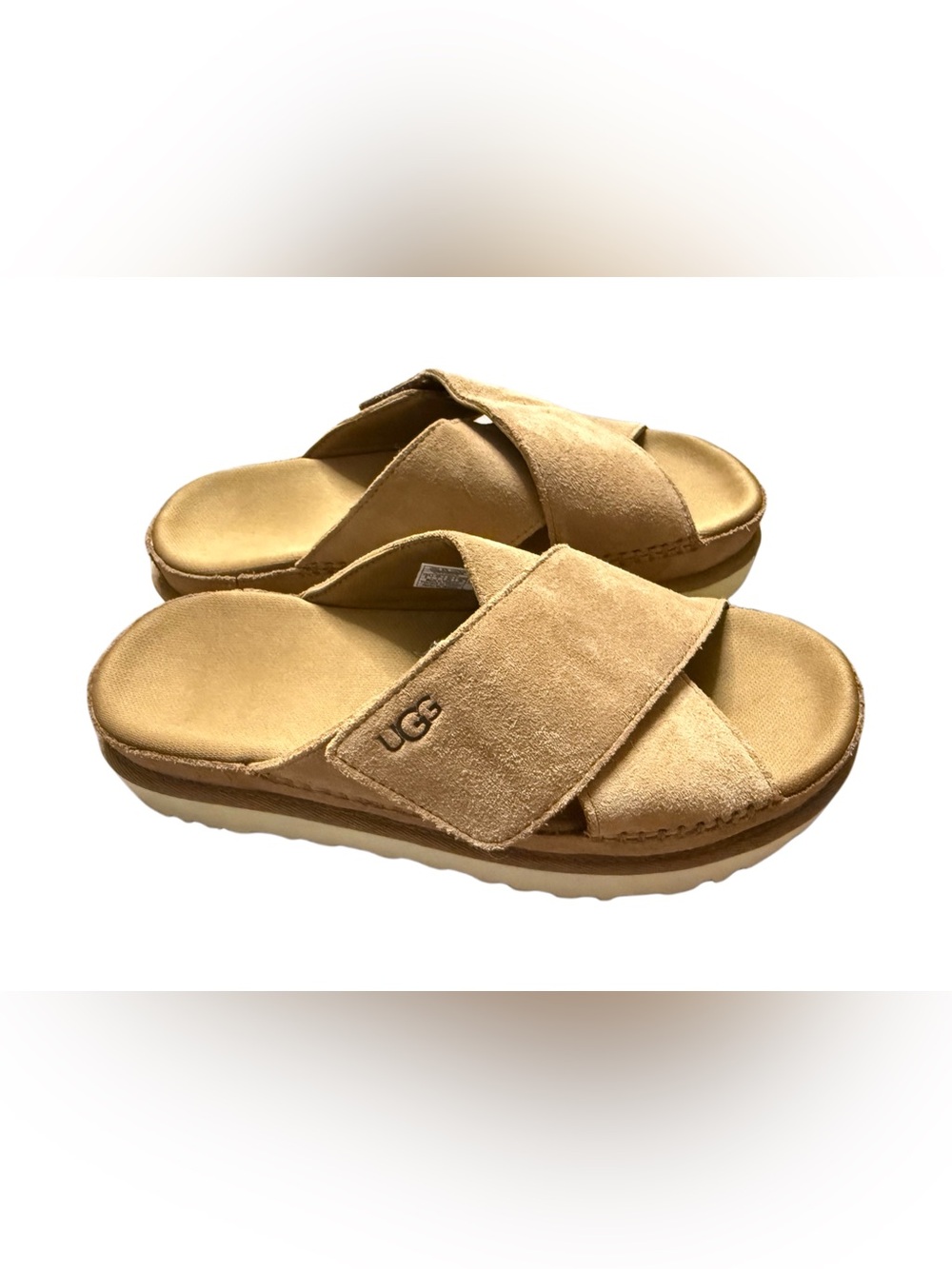 ✨ NEW UGG Goldenstar Cross Slides | Chestnut Suede Size 9 ✨